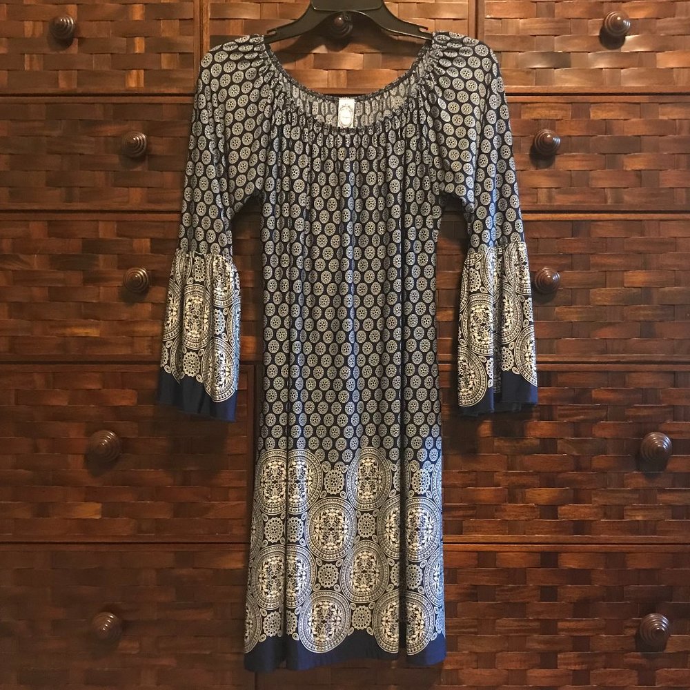 Honeyme Boho Knit Dress w/ 3/4 Bell Sleeves Medium